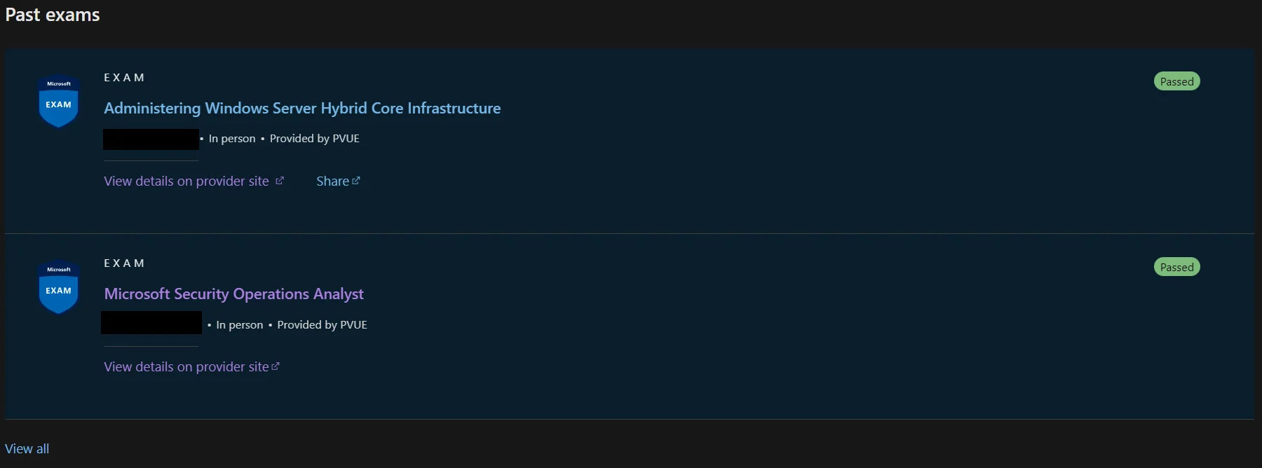 Certification dashboard