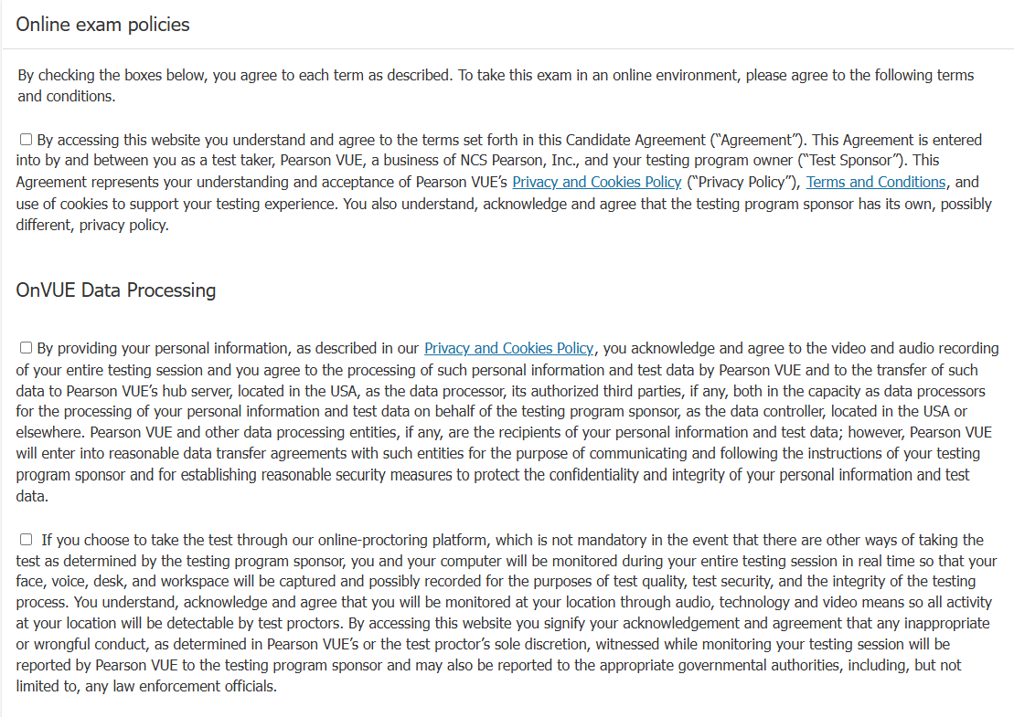 Online Exam Policies