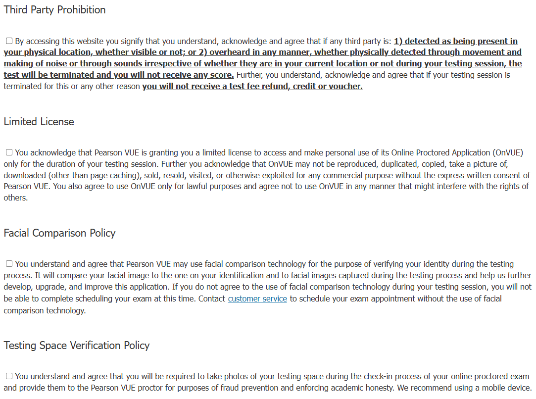 Online Exam Policies