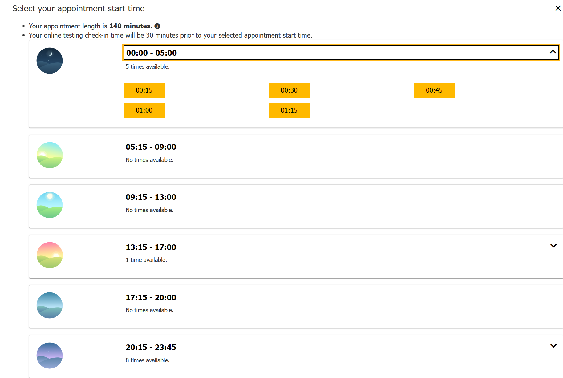 PearsonVue Plan Exam Time Page