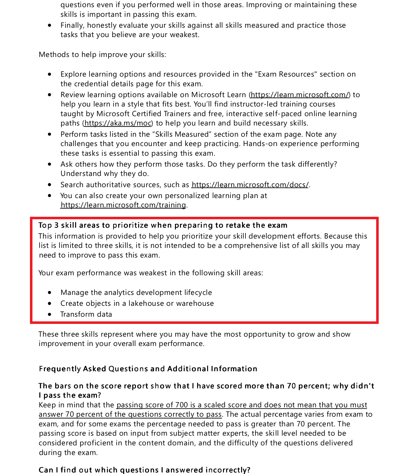 Exam Score Report Page 2