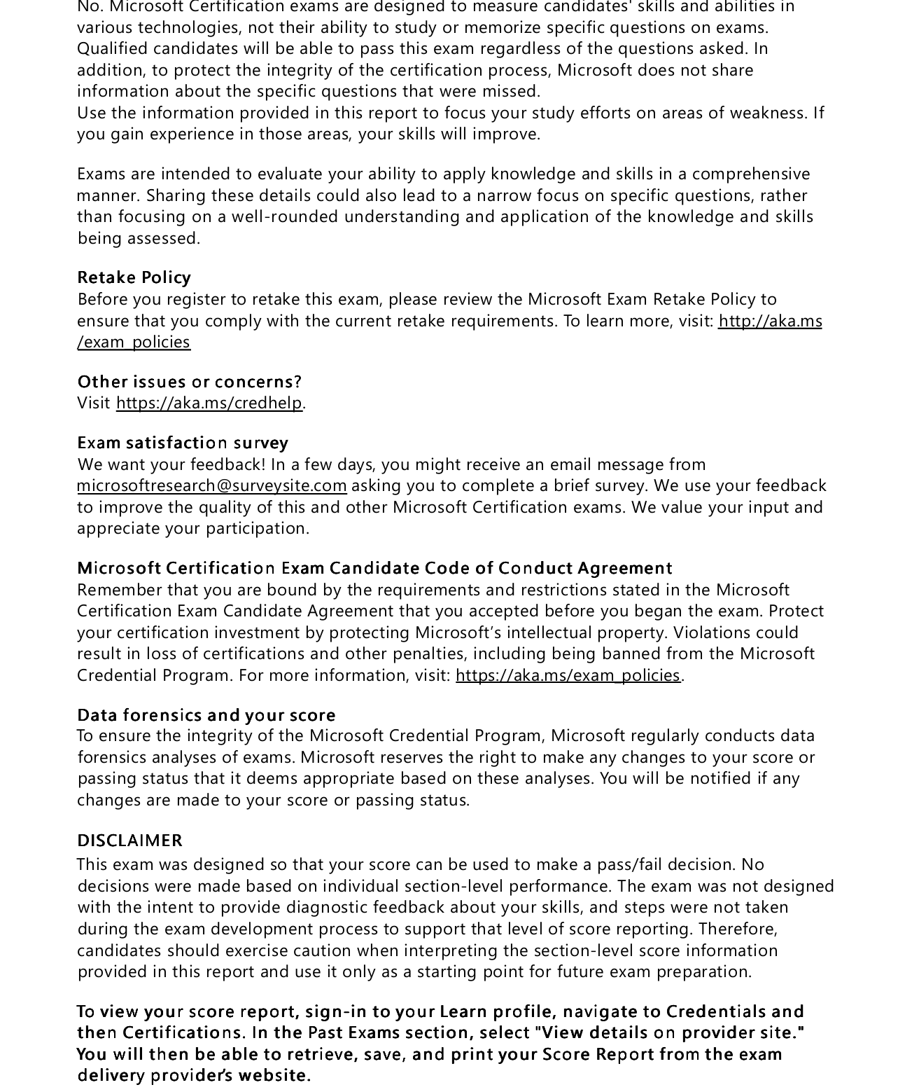 Exam Score Report Page 3
